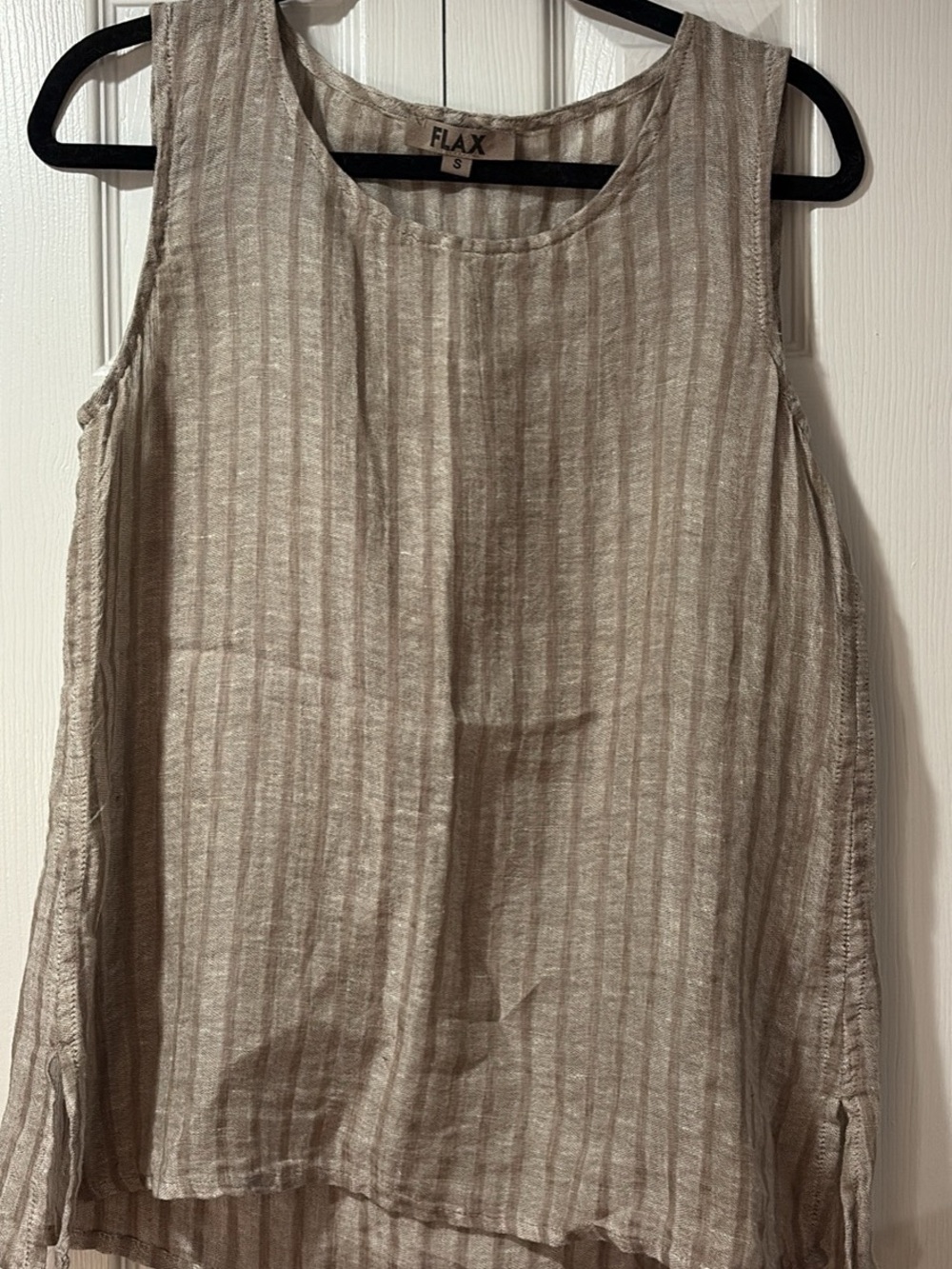 Flax Striped Linen-Blend Sleeveless Tank in Beige and Cream